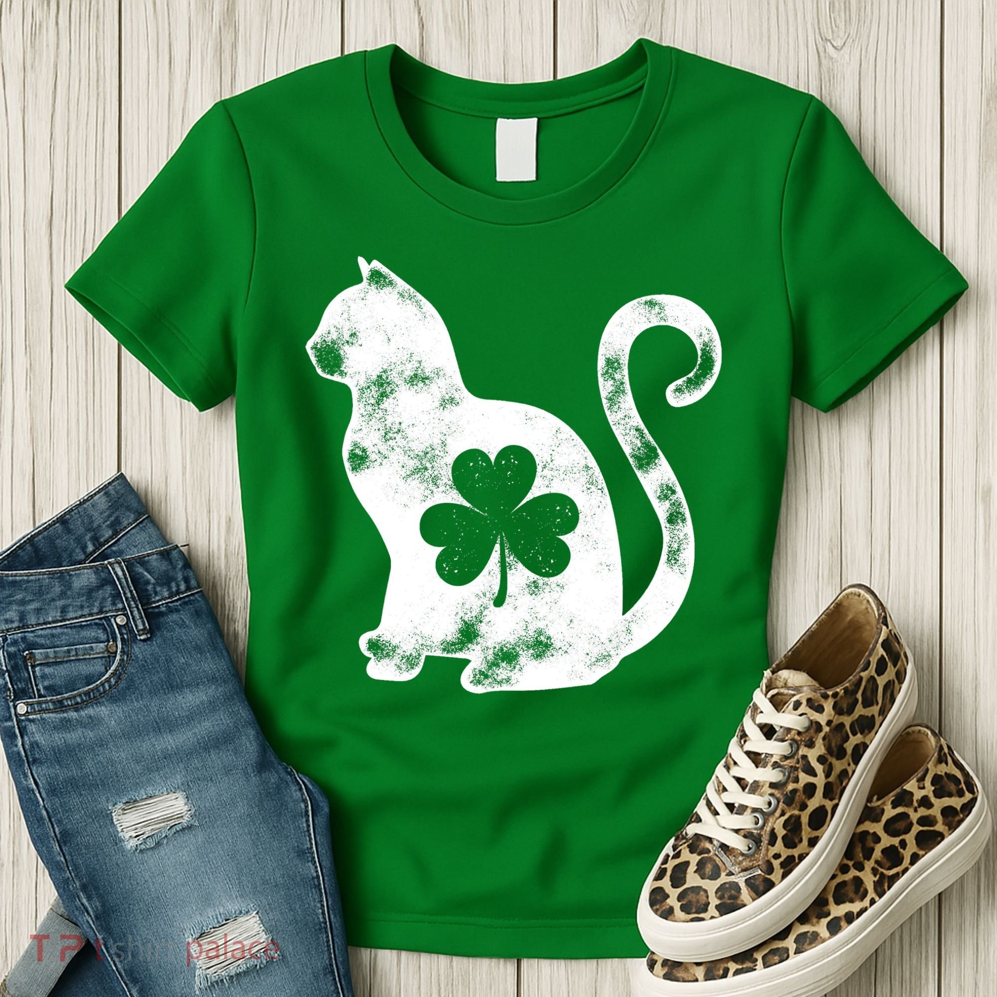 Cat St Patricks Cattys Catricks Day Girl Women Shamrock Women's T-Shirt