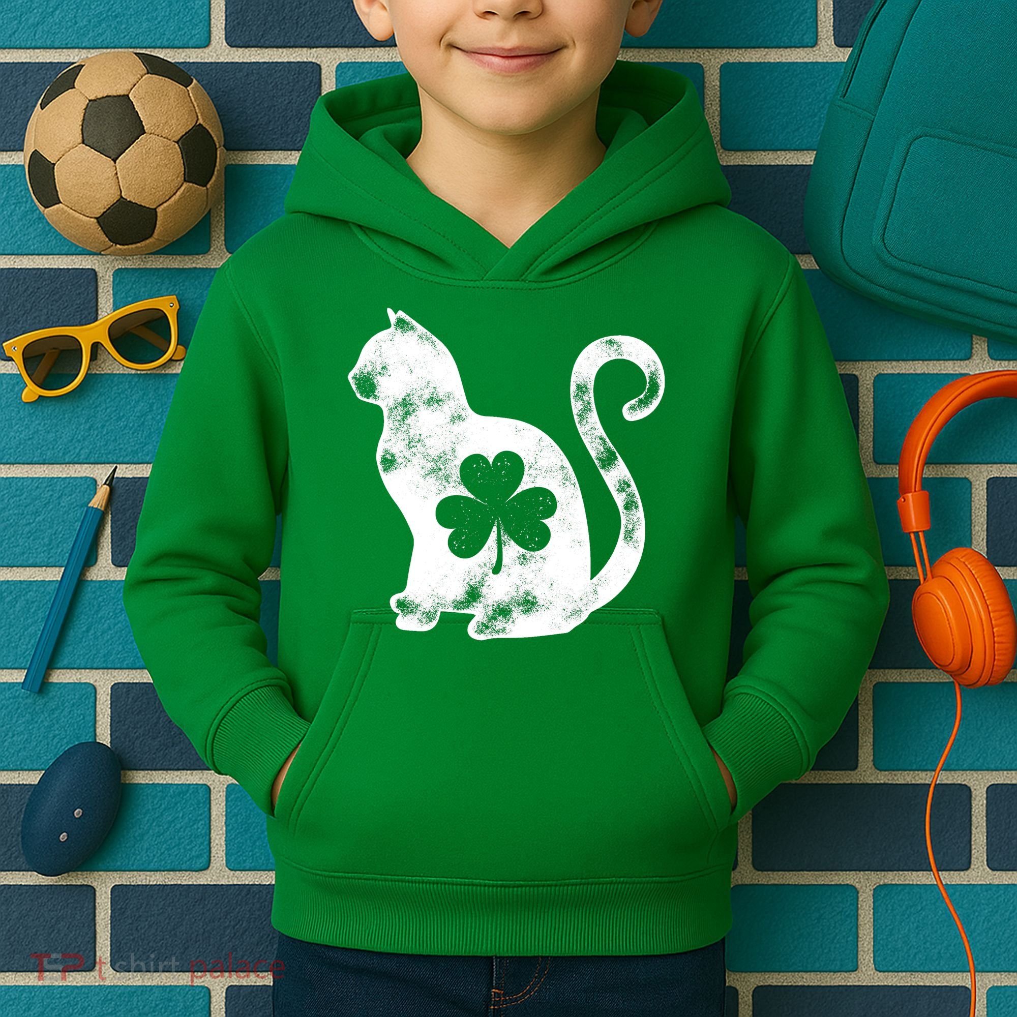 Cat St Patricks Cattys Catricks Day Girl Women Shamrock Kids Hoodie