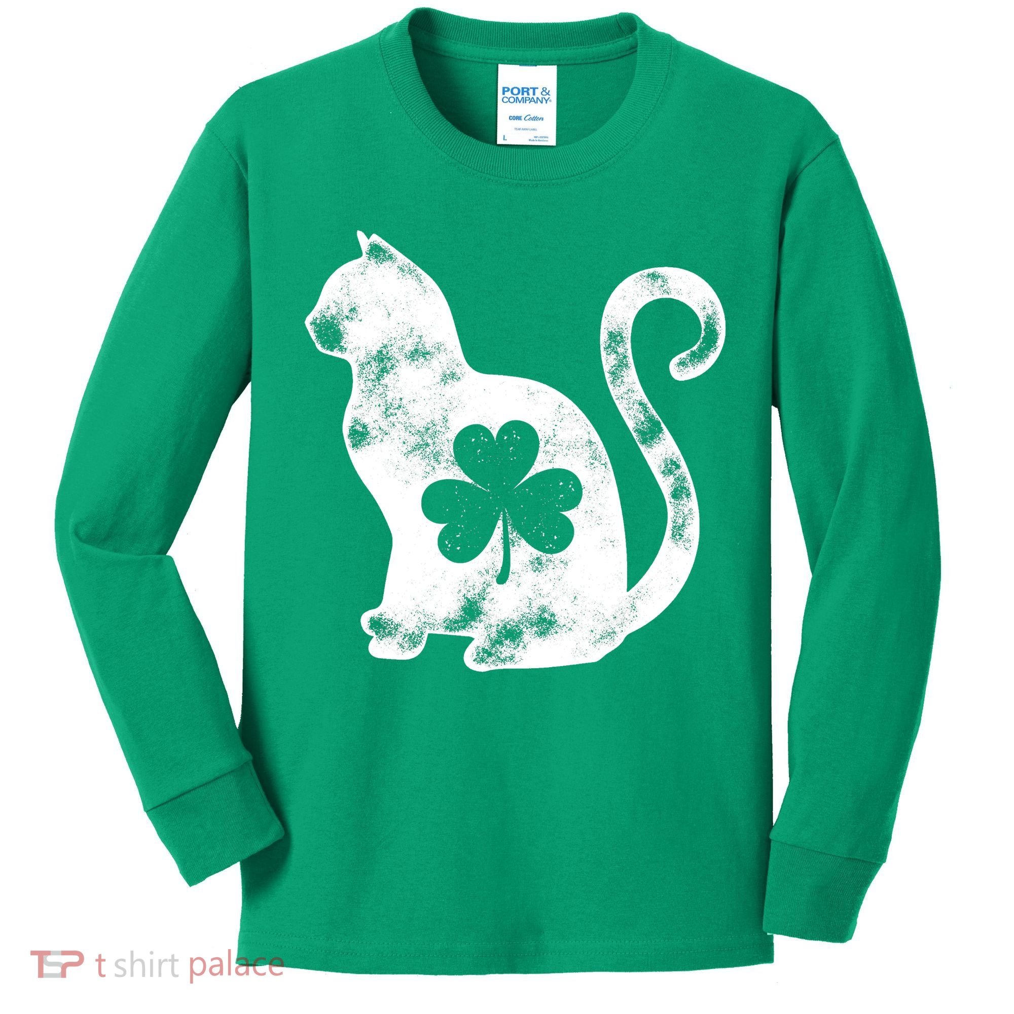 Cat St Patricks Cattys Catricks Day Girl Women Shamrock Kids Long Sleeve Shirt