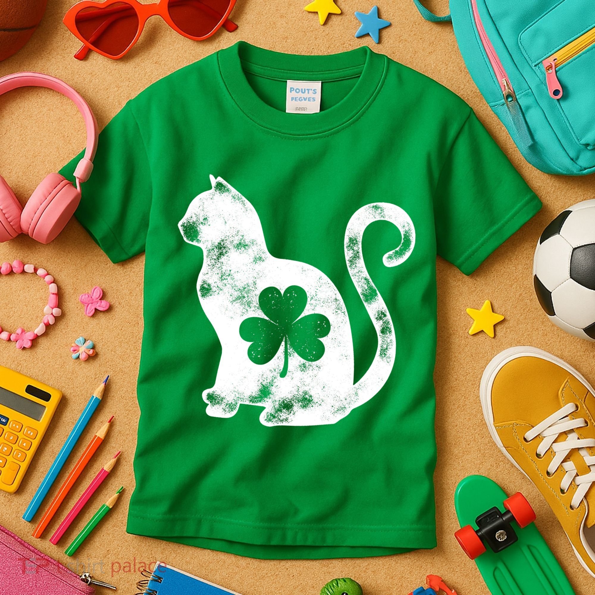 Cat St Patricks Cattys Catricks Day Girl Women Shamrock Kids T-Shirt