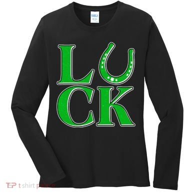 Cool St Patrick's Day Luck Lucky Horseshoe Women's Long Sleeve Shirt