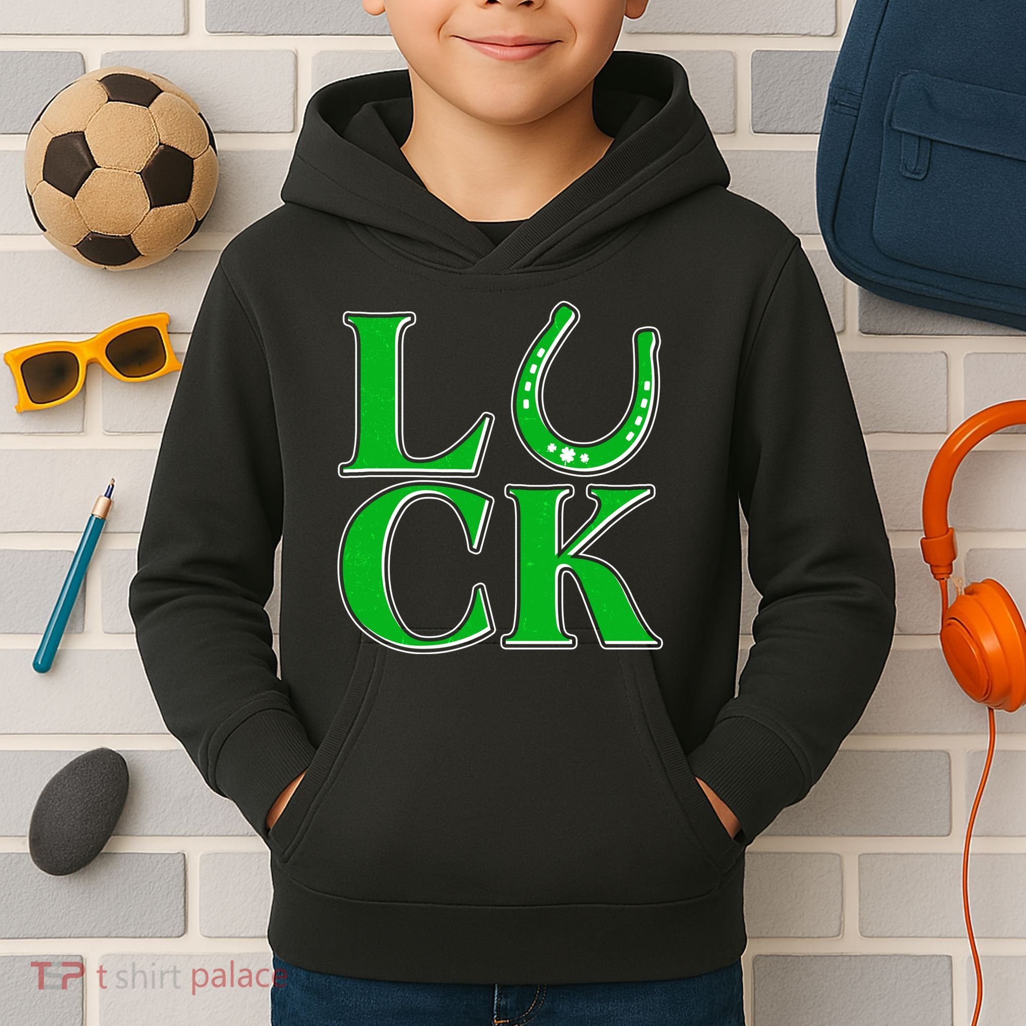 Cool St Patrick's Day Luck Lucky Horseshoe Kids Hoodie