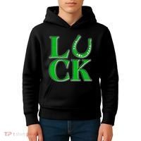 Cool St Patrick's Day Luck Lucky Horseshoe Kids Hoodie thumb 4