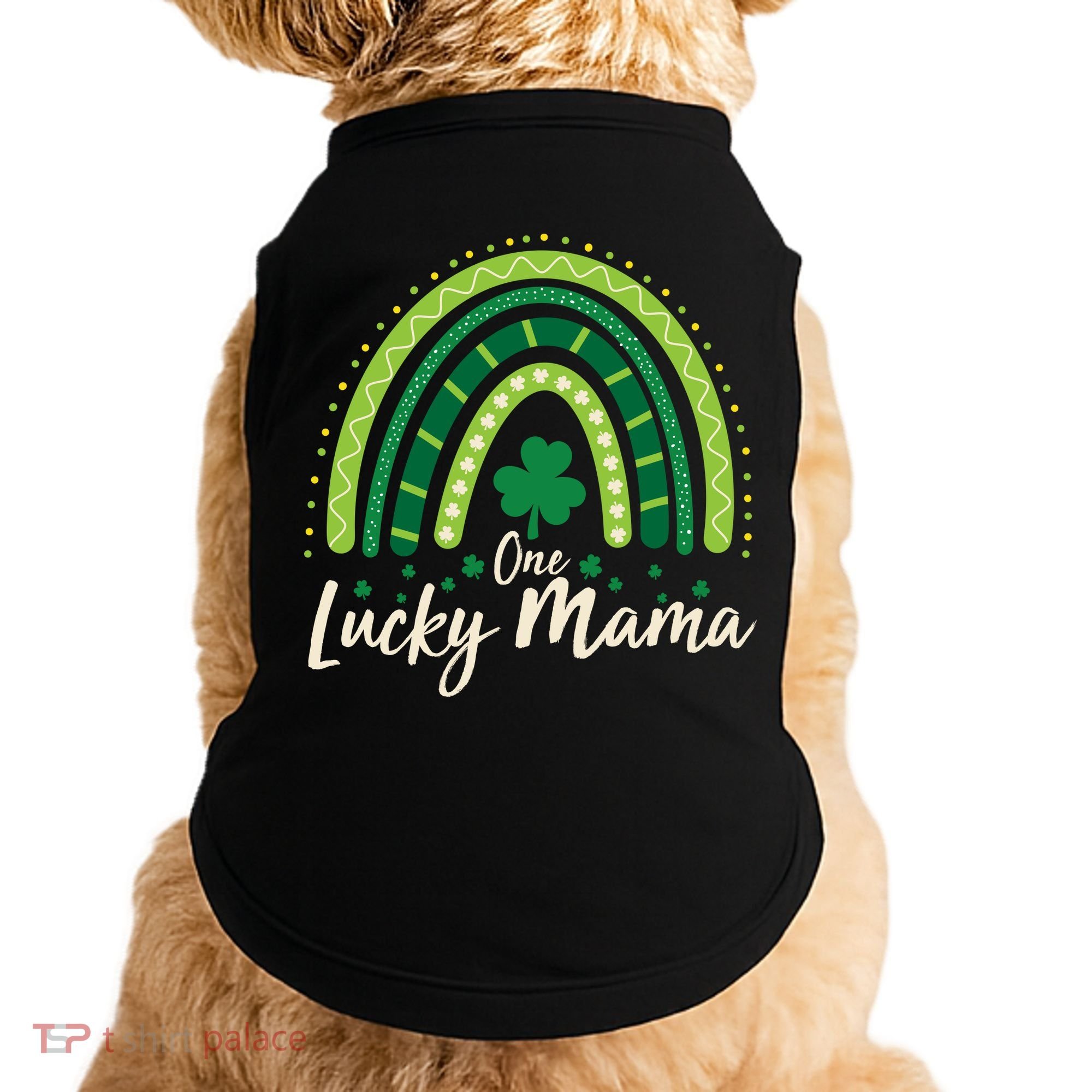 Cute St Patricks Day One Lucky Mama Green Shamrock Clover Rainbow Doggie Tank