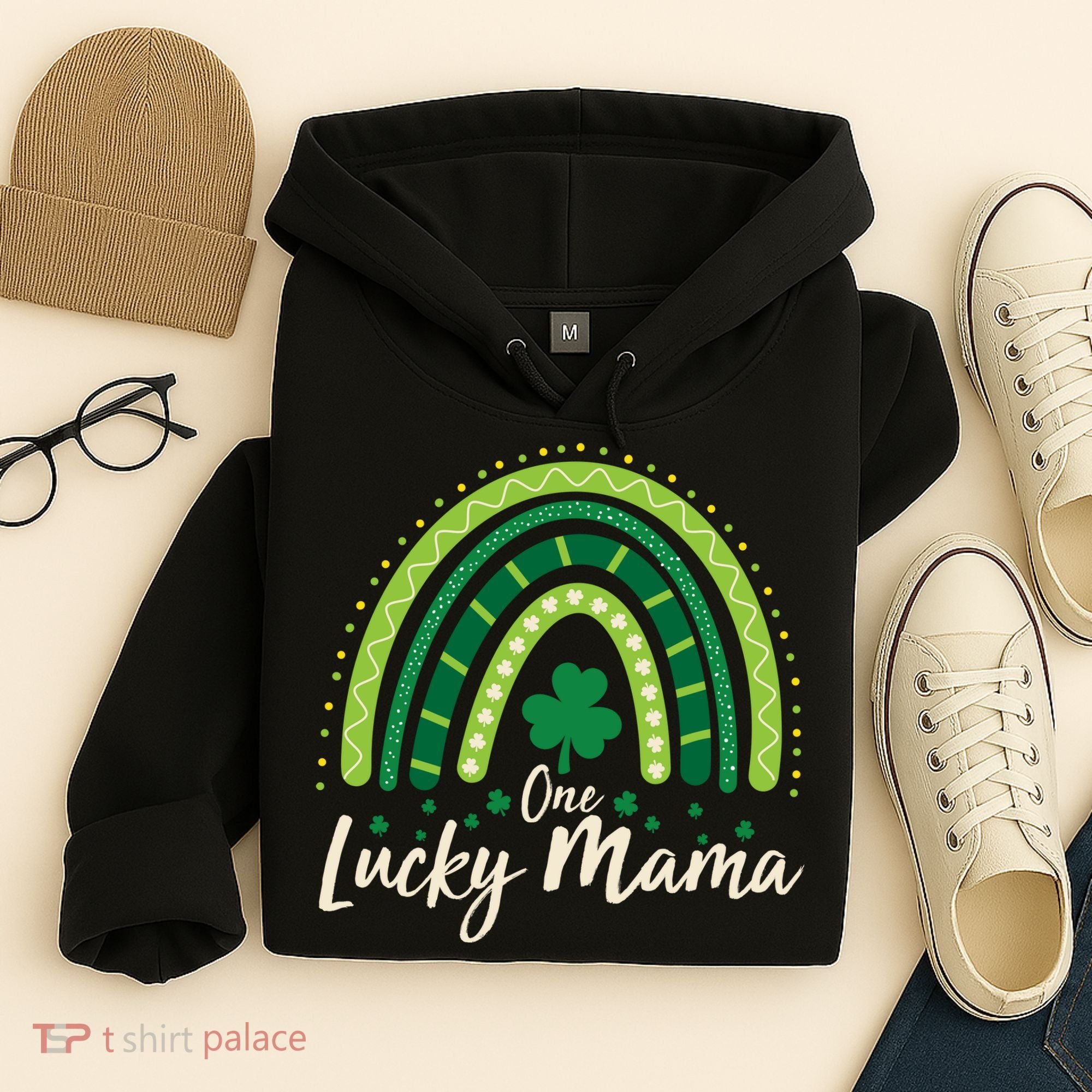 Cute St Patricks Day One Lucky Mama Green Shamrock Clover Rainbow Hoodie