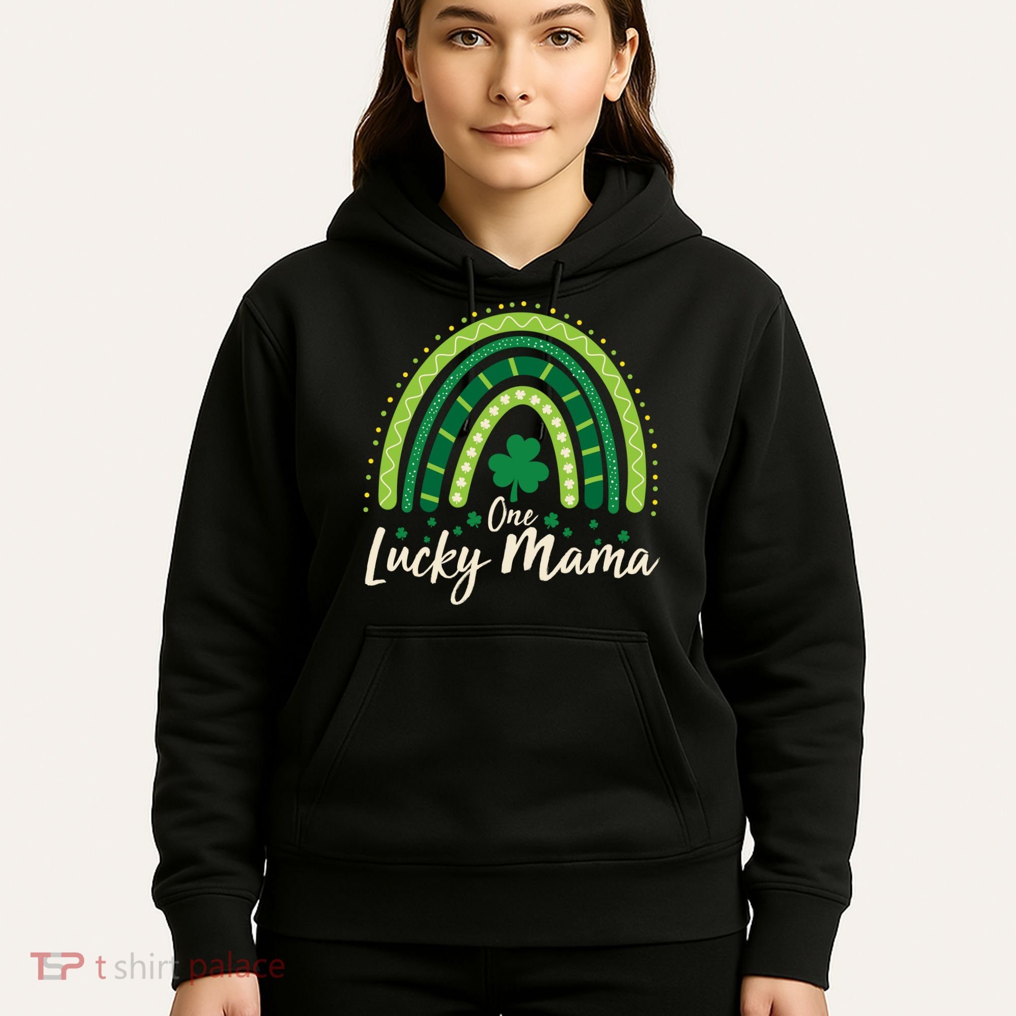 Cute St Patricks Day One Lucky Mama Green Shamrock Clover Rainbow Hoodie