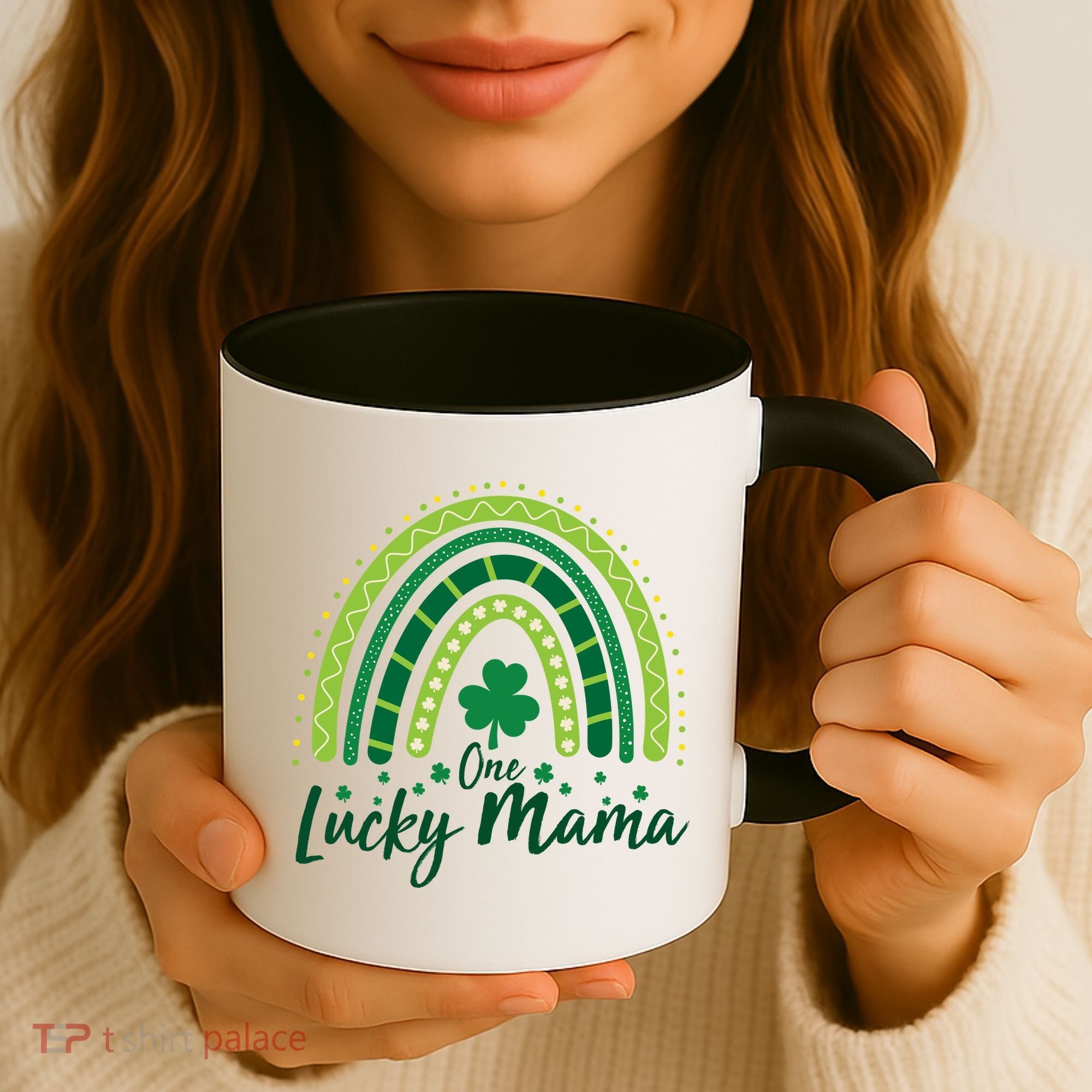 Cute St Patricks Day One Lucky Mama Green Shamrock Clover Rainbow Coffee Mug