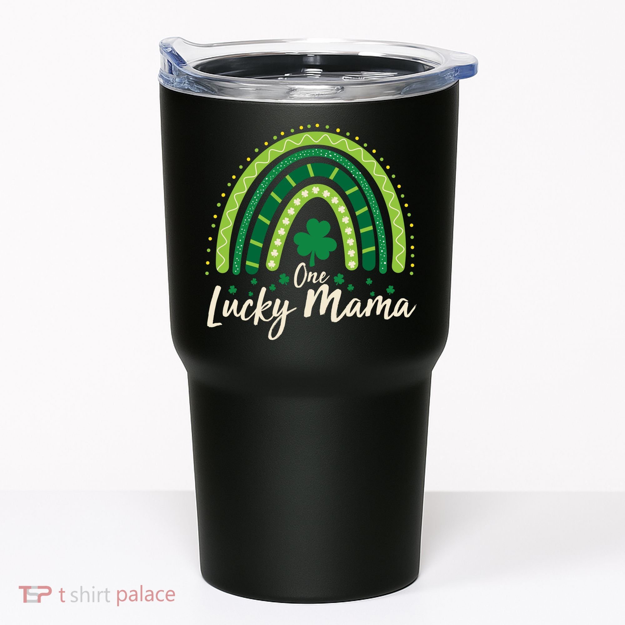 Cute St Patricks Day One Lucky Mama Green Shamrock Clover Rainbow Tumbler