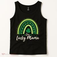 Cute St Patricks Day One Lucky Mama Green Shamrock Clover Rainbow Tank Top thumb 2