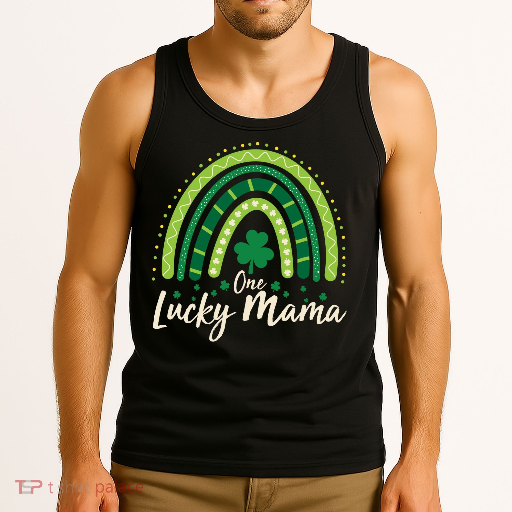 Cute St Patricks Day One Lucky Mama Green Shamrock Clover Rainbow Tank Top