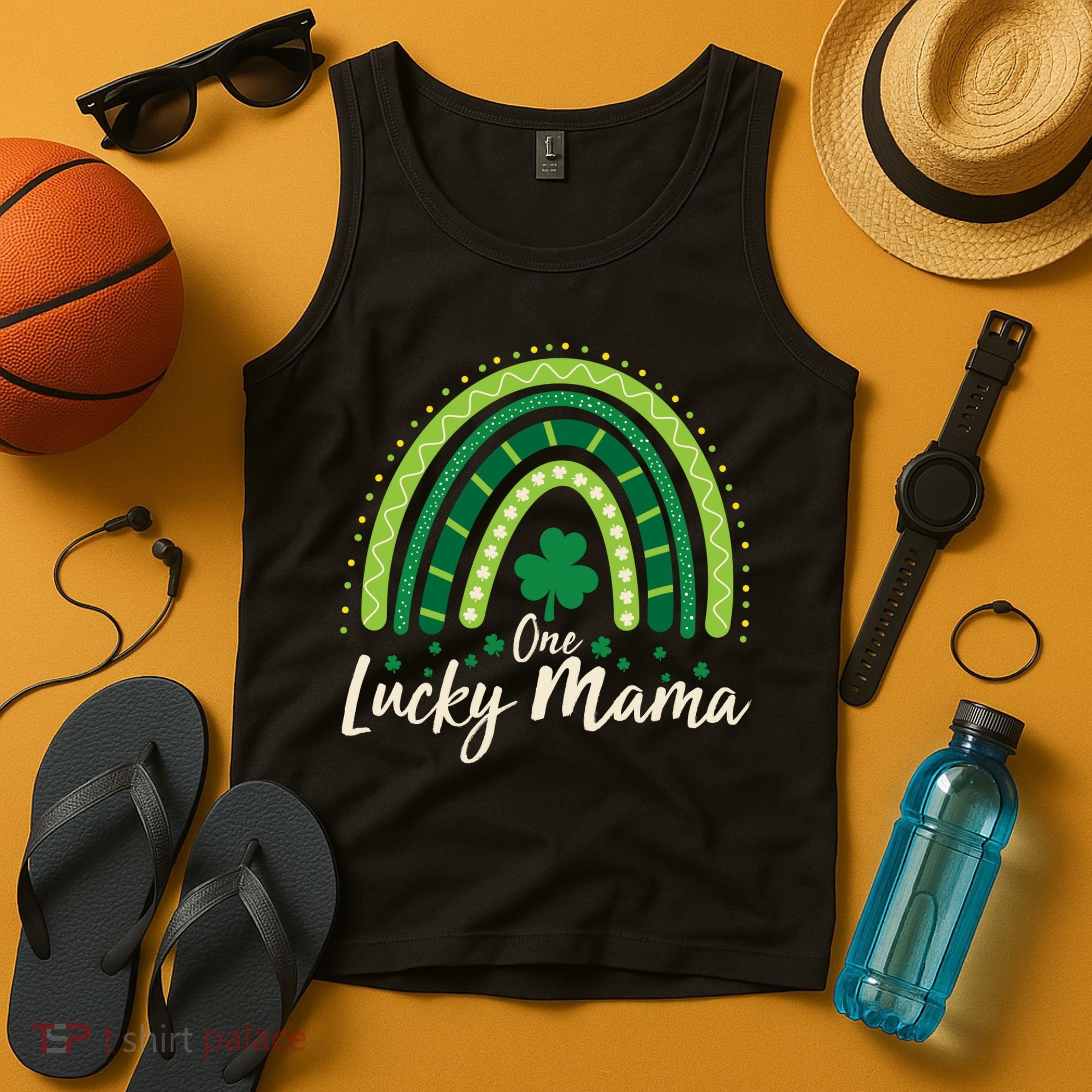 Cute St Patricks Day One Lucky Mama Green Shamrock Clover Rainbow Tank Top
