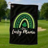 Cute St Patricks Day One Lucky Mama Green Shamrock Clover Rainbow Golf Towel thumb 1