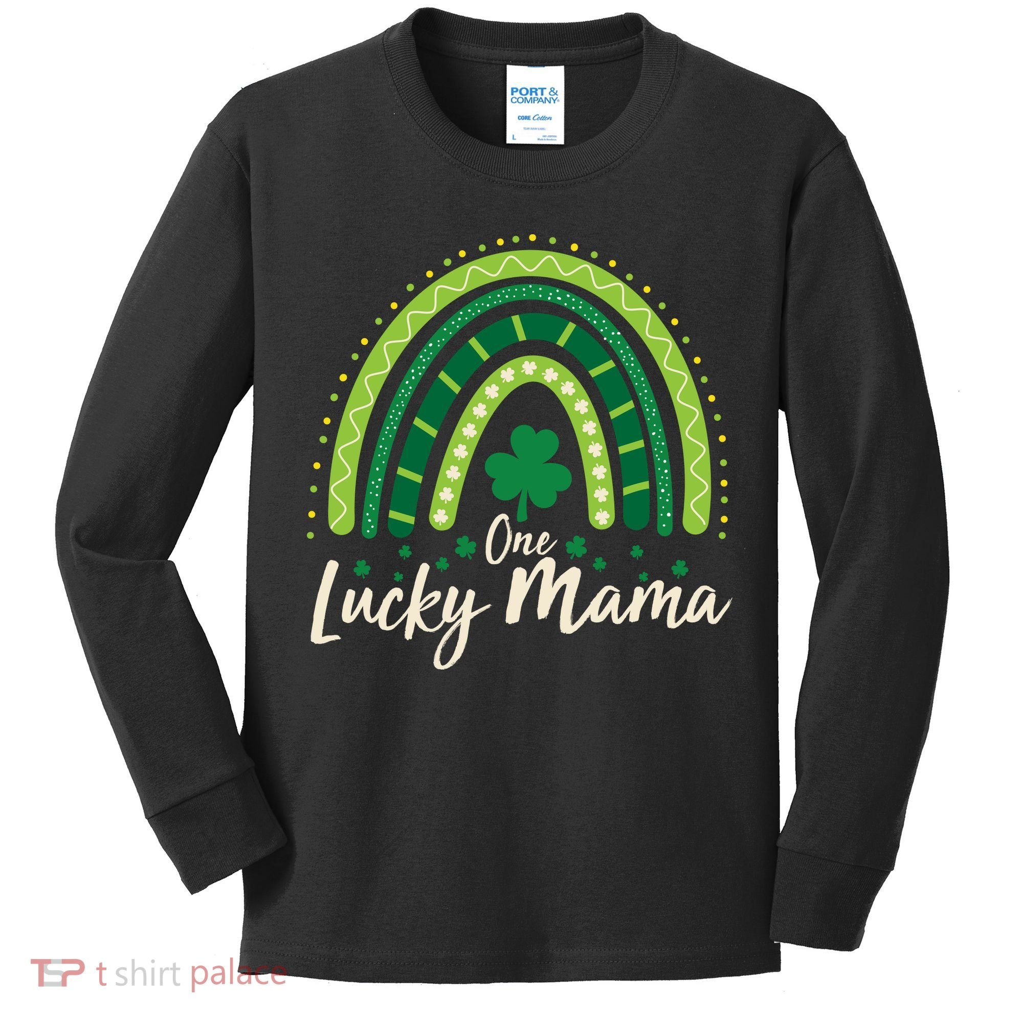 Cute St Patricks Day One Lucky Mama Green Shamrock Clover Rainbow Kids Long Sleeve Shirt
