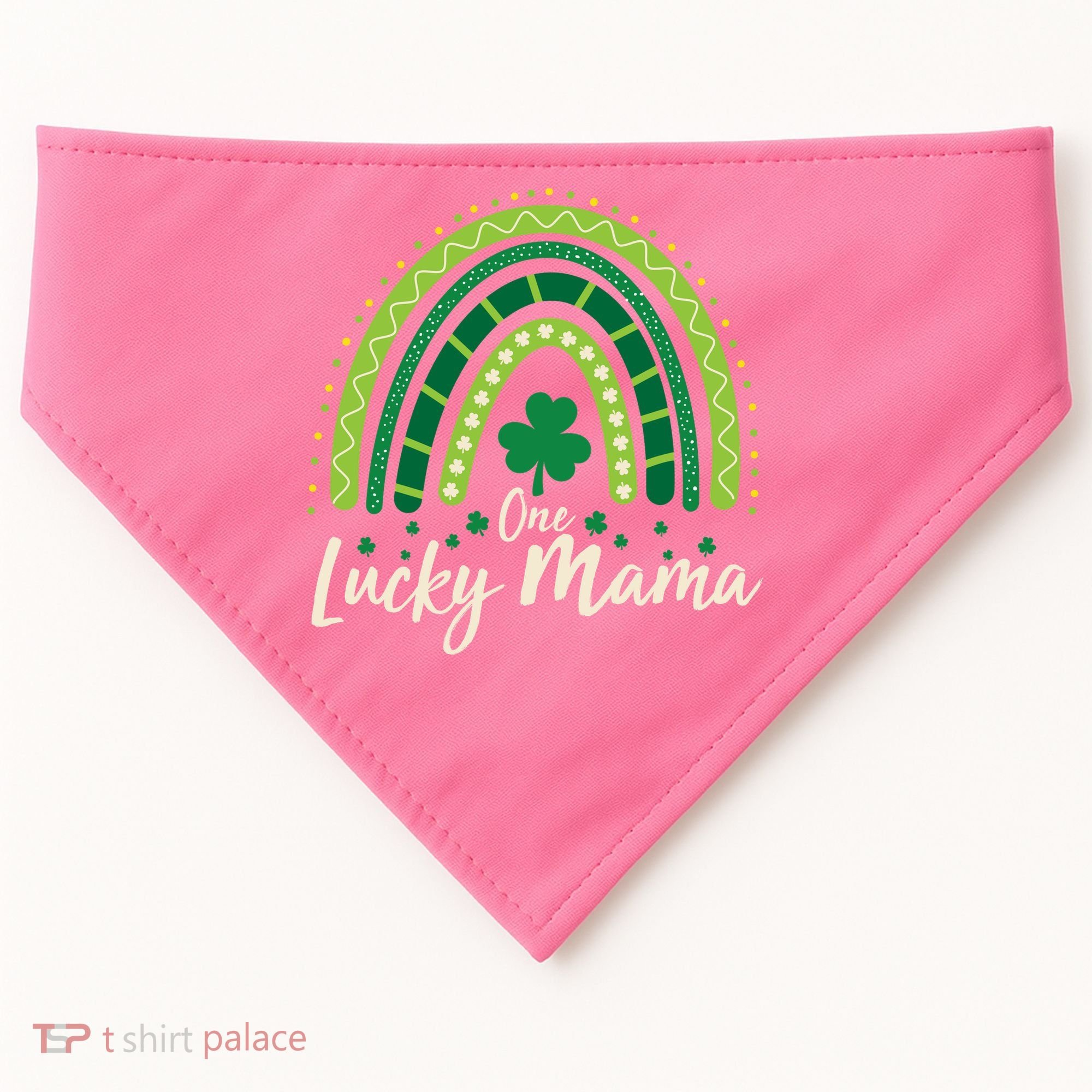 Cute St Patricks Day One Lucky Mama Green Shamrock Clover Rainbow USA-Made Doggie Bandana