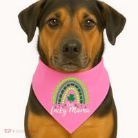 Cute St Patricks Day One Lucky Mama Green Shamrock Clover Rainbow USA-Made Doggie Bandana thumb 1