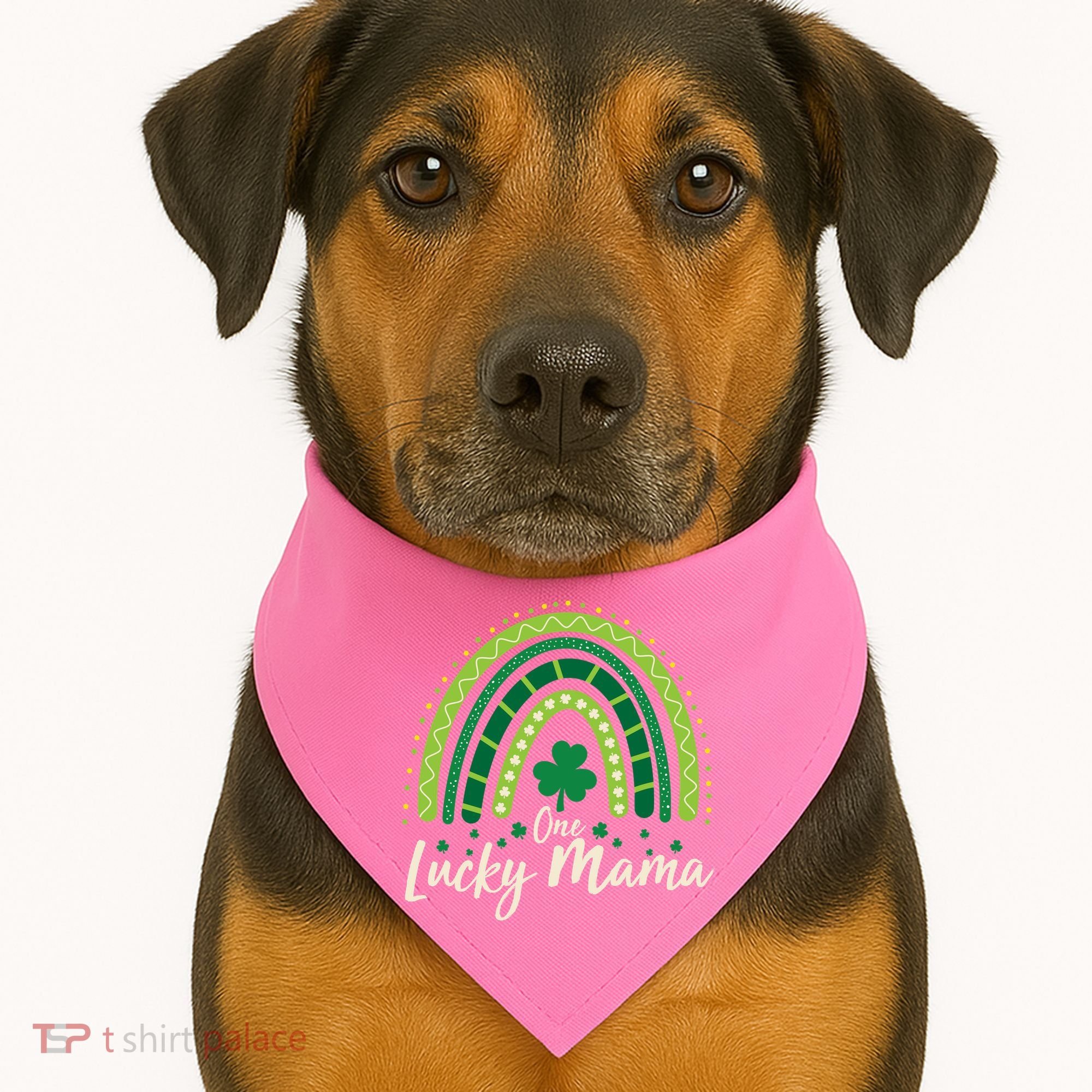 Cute St Patricks Day One Lucky Mama Green Shamrock Clover Rainbow USA-Made Doggie Bandana