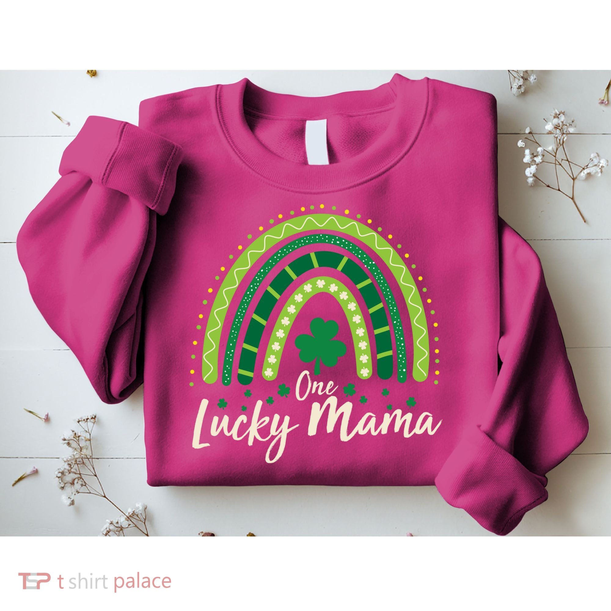 Cute St Patricks Day One Lucky Mama Green Shamrock Clover Rainbow Sweatshirt