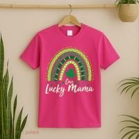 Cute St Patricks Day One Lucky Mama Green Shamrock Clover Rainbow T-Shirt thumb 2