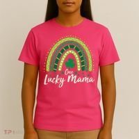 Cute St Patricks Day One Lucky Mama Green Shamrock Clover Rainbow T-Shirt thumb 4