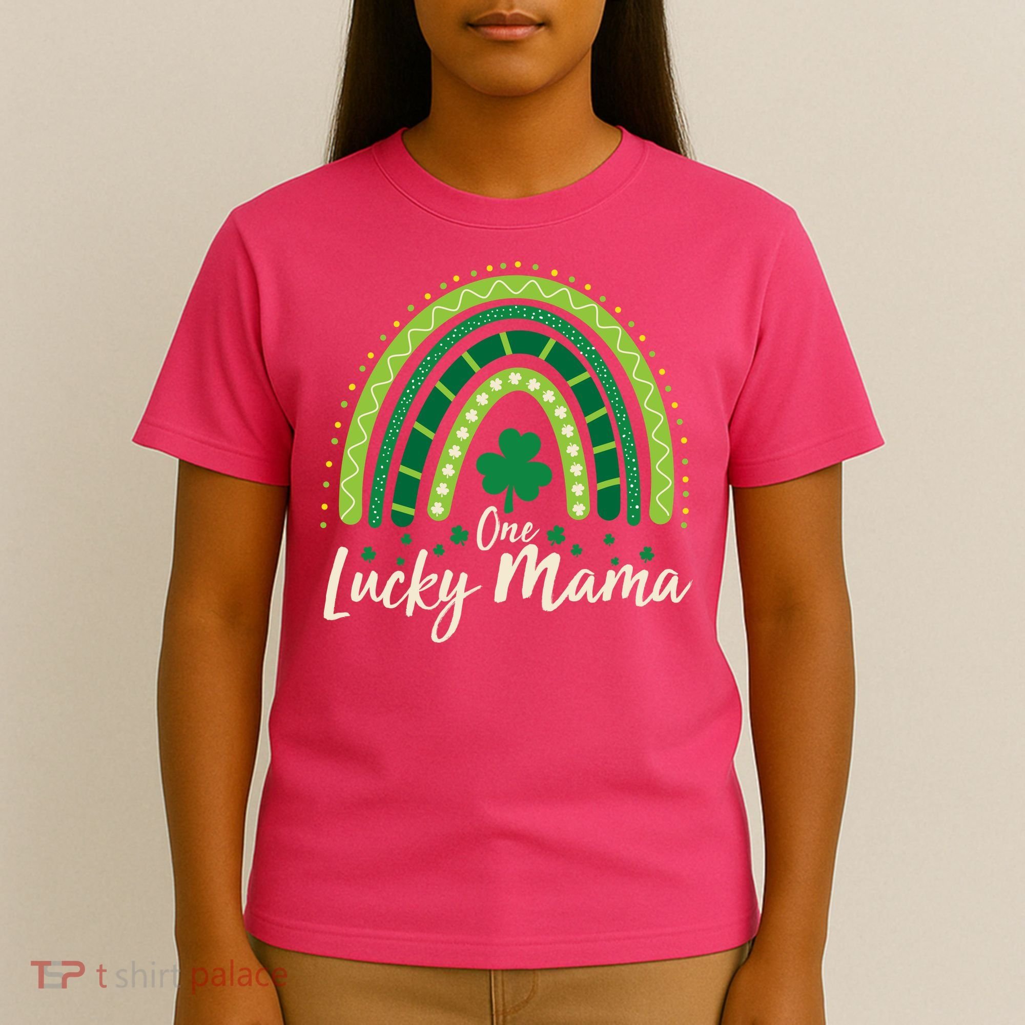 Cute St Patricks Day One Lucky Mama Green Shamrock Clover Rainbow T-Shirt