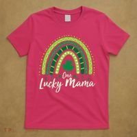 Cute St Patricks Day One Lucky Mama Green Shamrock Clover Rainbow T-Shirt thumb 5