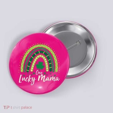 Cute St Patricks Day One Lucky Mama Green Shamrock Clover Rainbow Button