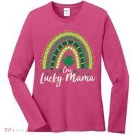 Cute St Patricks Day One Lucky Mama Green Shamrock Clover Rainbow Women's Long Sleeve Shirt thumb 0