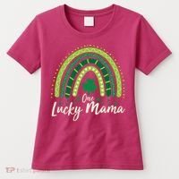 Cute St Patricks Day One Lucky Mama Green Shamrock Clover Rainbow Women's T-Shirt thumb 0