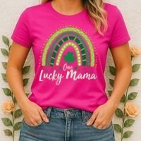 Cute St Patricks Day One Lucky Mama Green Shamrock Clover Rainbow Women's T-Shirt thumb 2