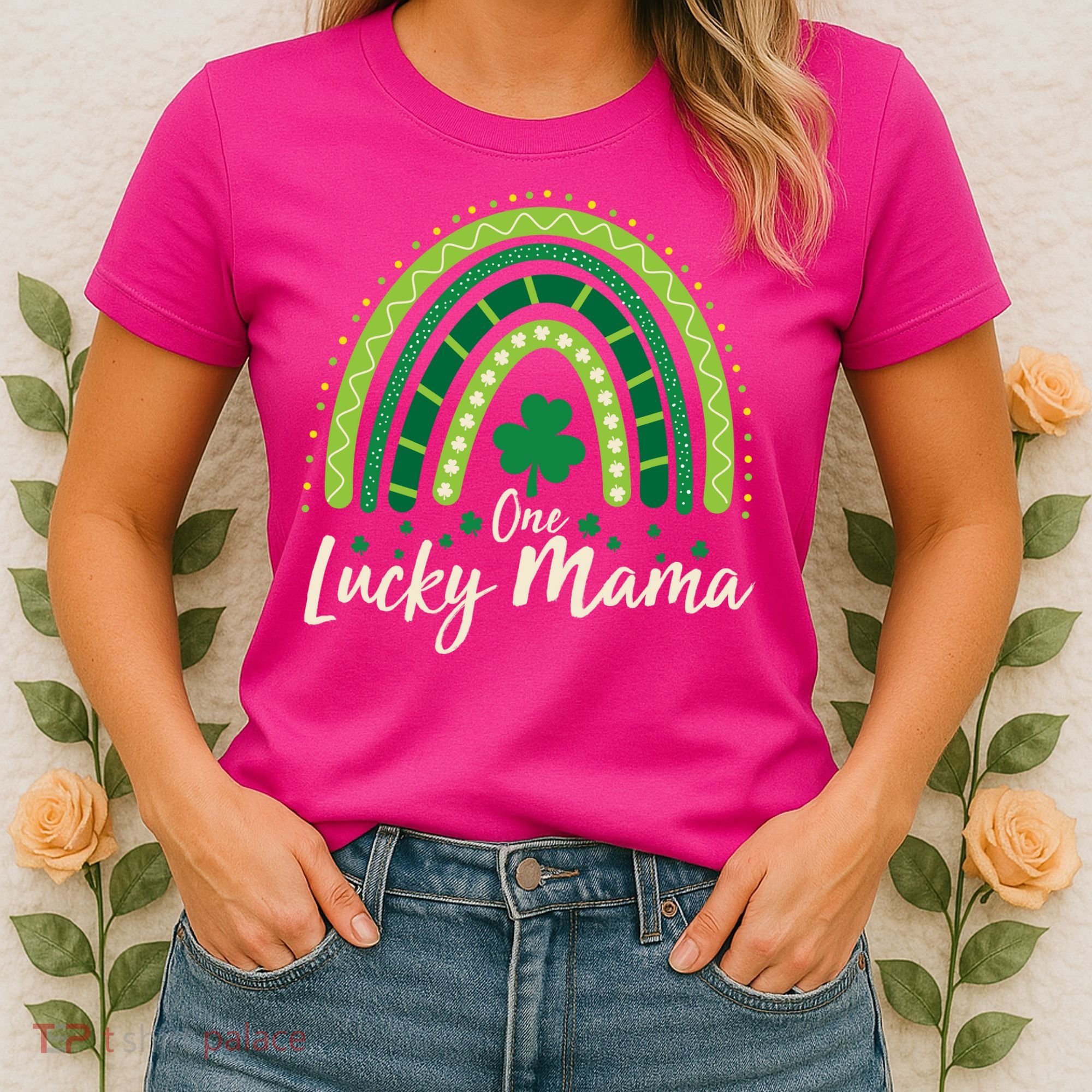 Cute St Patricks Day One Lucky Mama Green Shamrock Clover Rainbow Women's T-Shirt