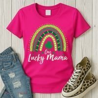 Cute St Patricks Day One Lucky Mama Green Shamrock Clover Rainbow Women's T-Shirt thumb 3