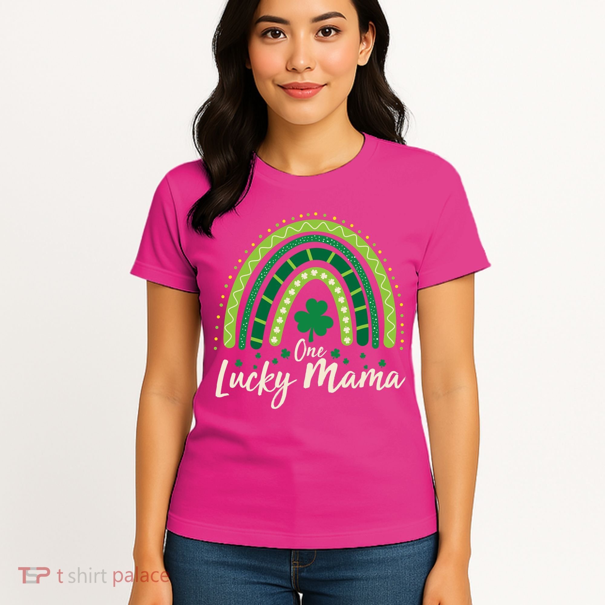 Cute St Patricks Day One Lucky Mama Green Shamrock Clover Rainbow Women's T-Shirt