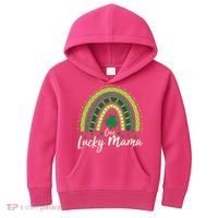 Cute St Patricks Day One Lucky Mama Green Shamrock Clover Rainbow Kids Hoodie thumb 0