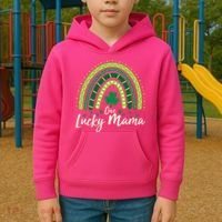 Cute St Patricks Day One Lucky Mama Green Shamrock Clover Rainbow Kids Hoodie thumb 2