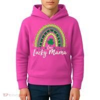 Cute St Patricks Day One Lucky Mama Green Shamrock Clover Rainbow Kids Hoodie thumb 4