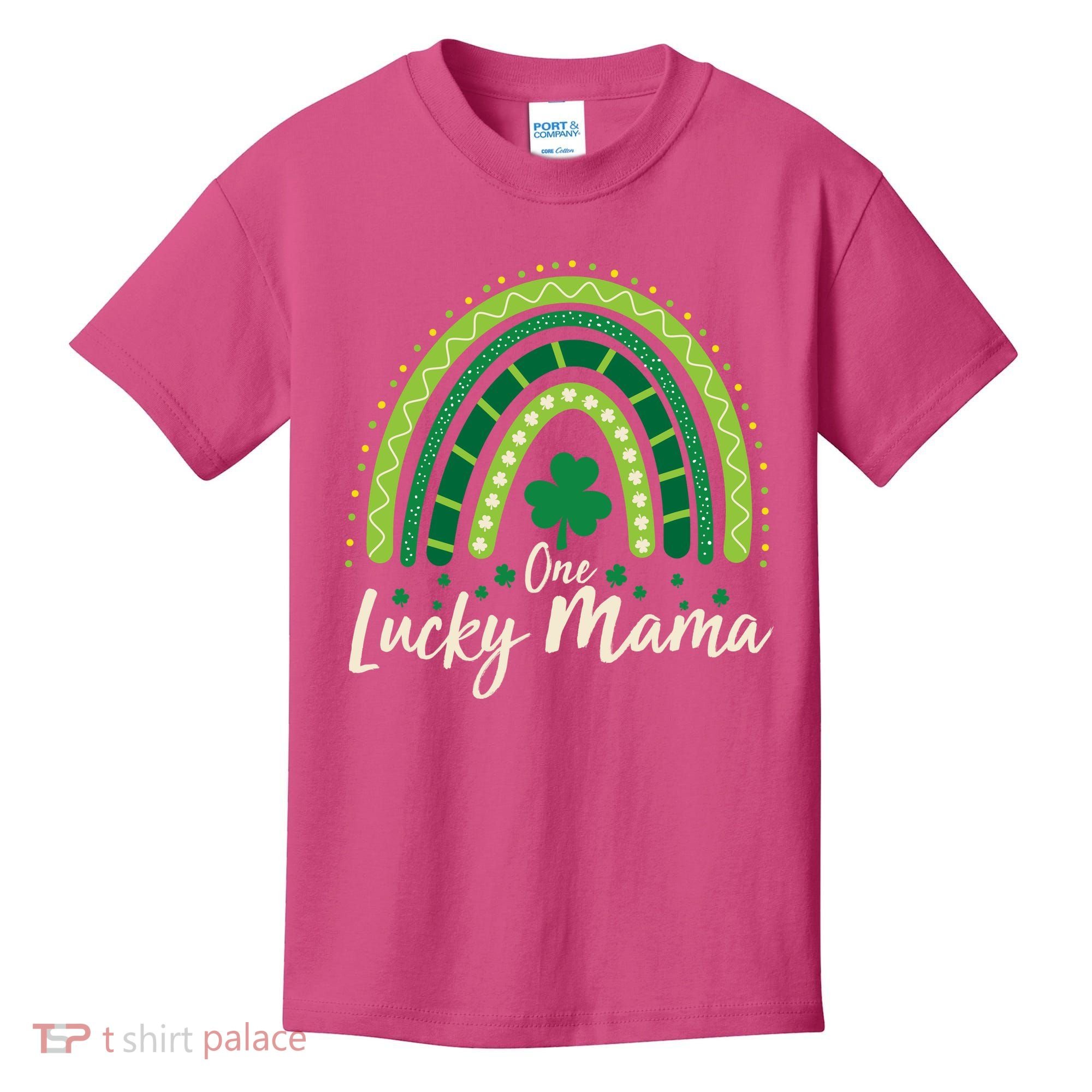 Cute St Patricks Day One Lucky Mama Green Shamrock Clover Rainbow Kids T-Shirt