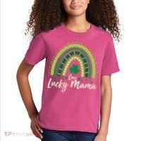 Cute St Patricks Day One Lucky Mama Green Shamrock Clover Rainbow Kids T-Shirt thumb 2