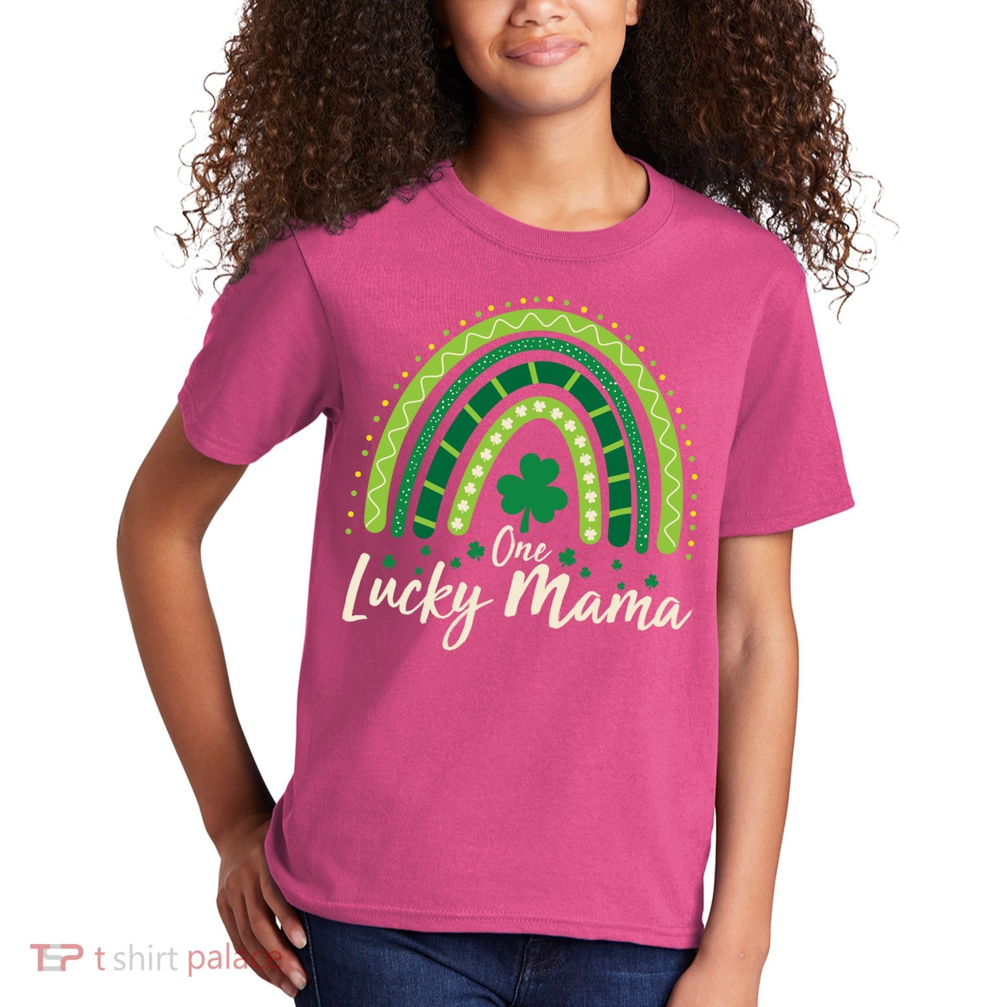 Cute St Patricks Day One Lucky Mama Green Shamrock Clover Rainbow Kids T-Shirt