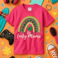 Cute St Patricks Day One Lucky Mama Green Shamrock Clover Rainbow Kids T-Shirt thumb 3