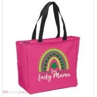 Cute St Patricks Day One Lucky Mama Green Shamrock Clover Rainbow Tote Bag thumb 2