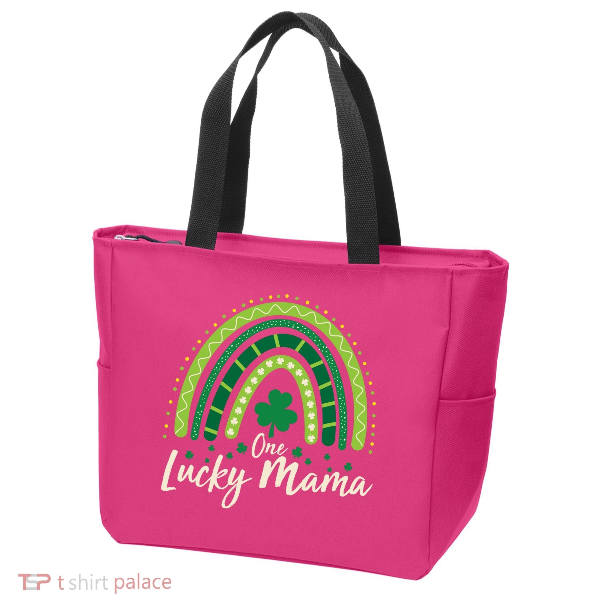 Cute St Patricks Day One Lucky Mama Green Shamrock Clover Rainbow Tote Bag
