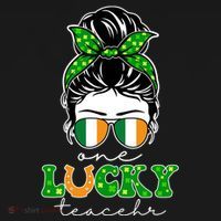 Cute St Patricks Day One Lucky Teacher USA-Made Doggie Bandana thumb 2