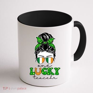 Cute St Patricks Day One Lucky Teacher Coffee Mug back