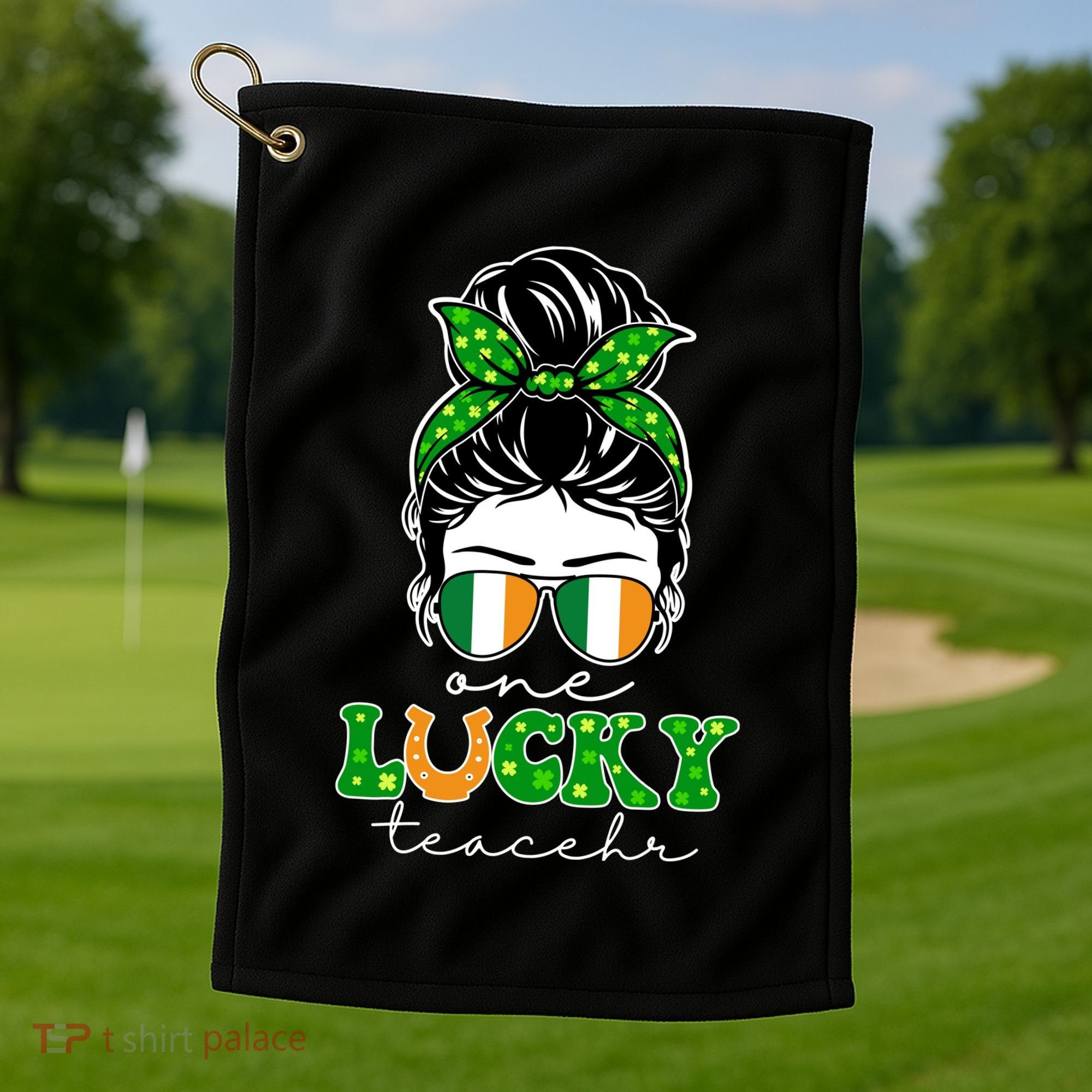 Cute St Patricks Day One Lucky Teacher Golf Towel