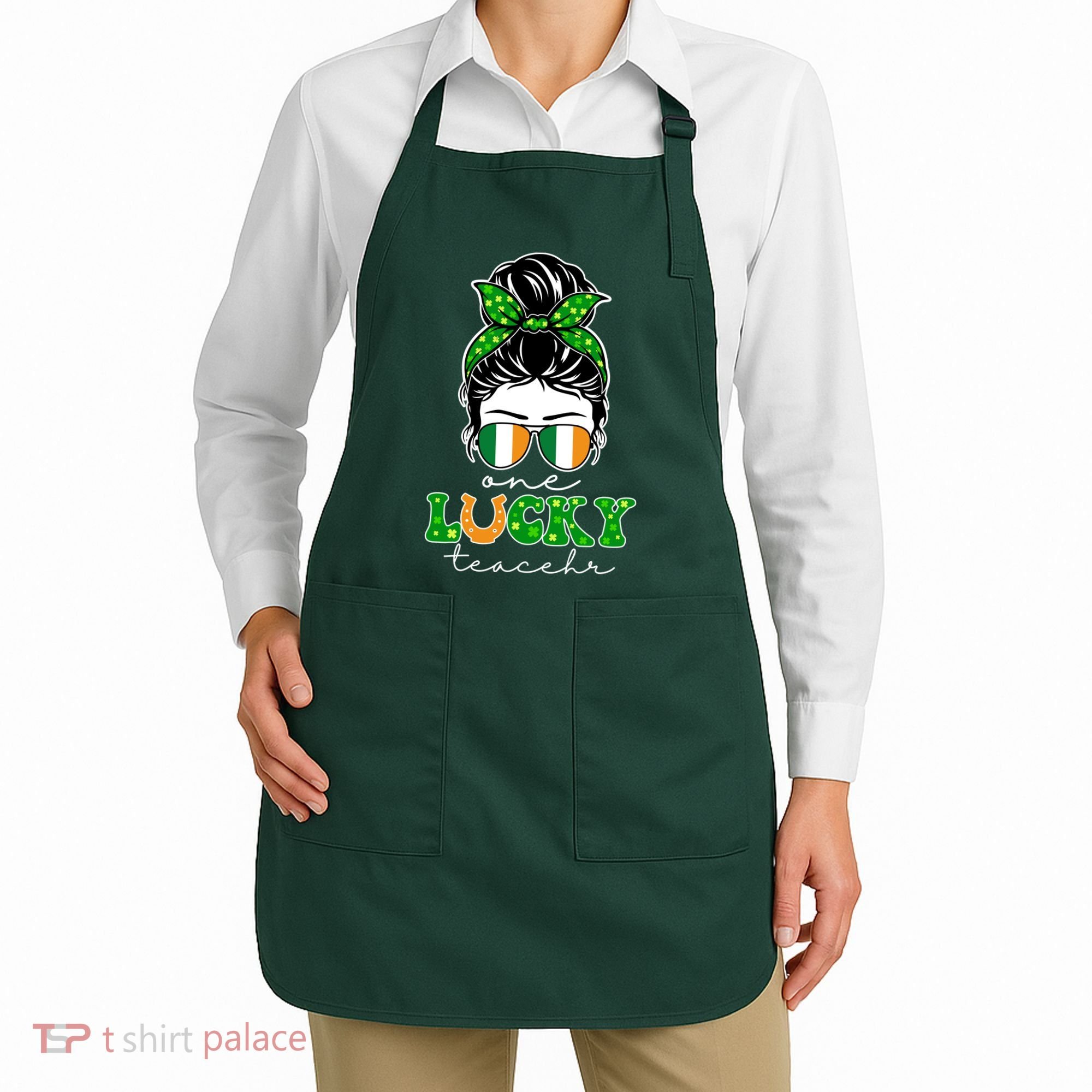 Cute St Patricks Day One Lucky Teacher Apron