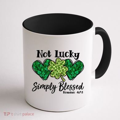 Cute St Patricks Day Not Lucky Simply Blessed Romans 4: 7 8 Coffee Mug back