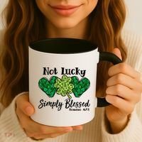Cute St Patricks Day Not Lucky Simply Blessed Romans 4: 7 8 Coffee Mug thumb 3