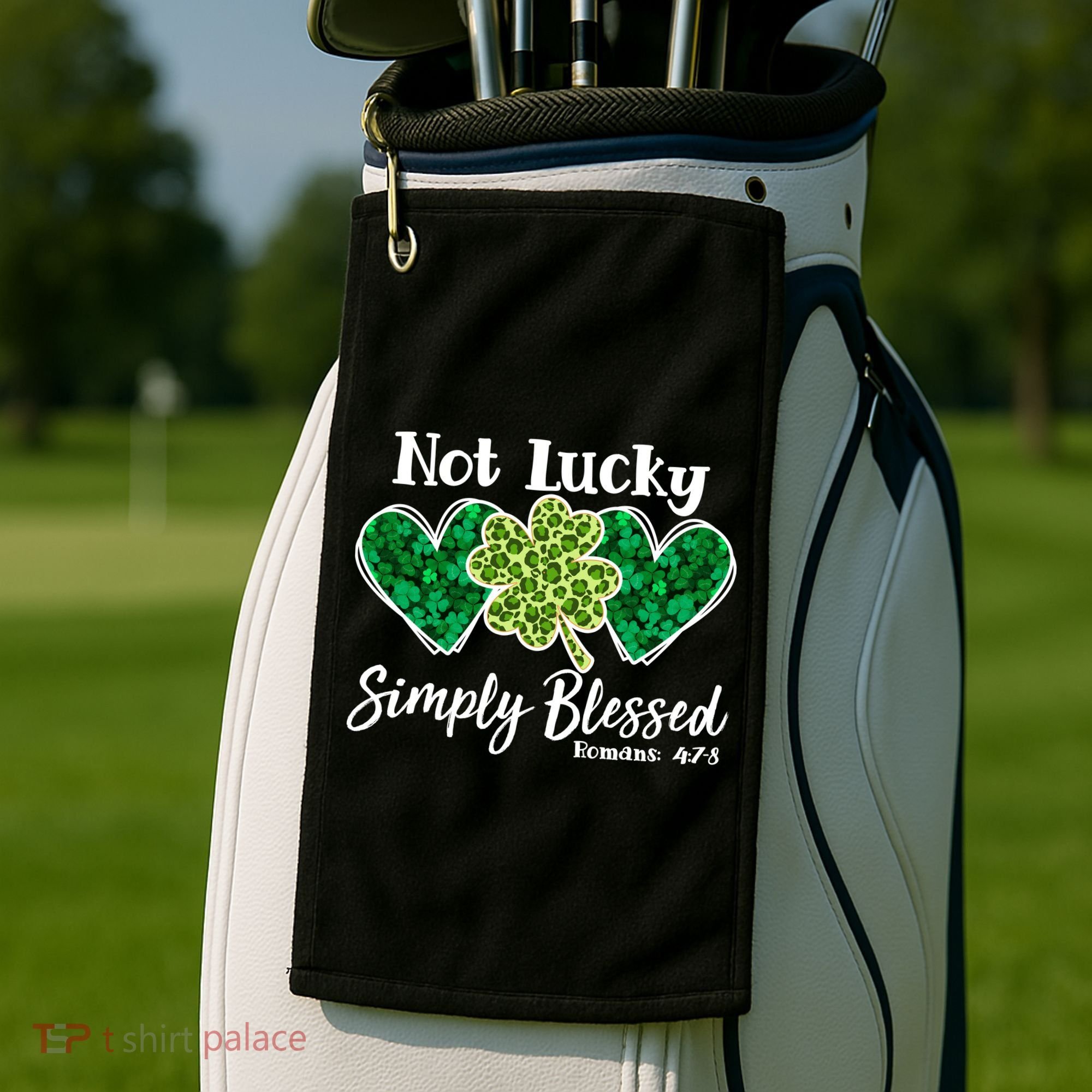 Cute St Patricks Day Not Lucky Simply Blessed Romans 4: 7 8 Golf Towel