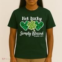 Cute St Patricks Day Not Lucky Simply Blessed Romans 4: 7 8 T-Shirt thumb 4
