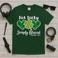 Cute St Patricks Day Not Lucky Simply Blessed Romans 4: 7 8 T-Shirt thumb 5